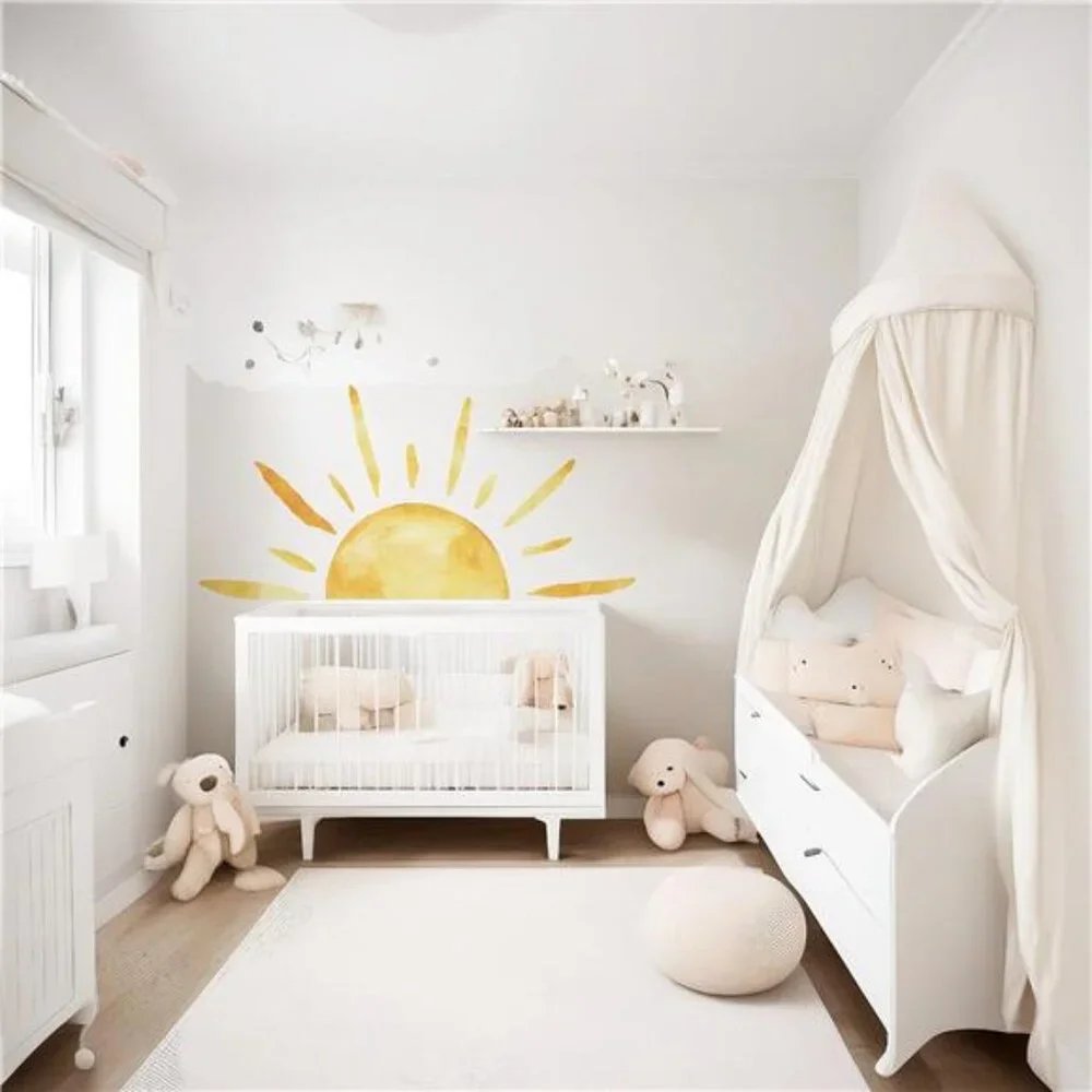 Half Sun Wall Decal Extra Large Boho Sunshine Peel Stick Removable Nursery Decor